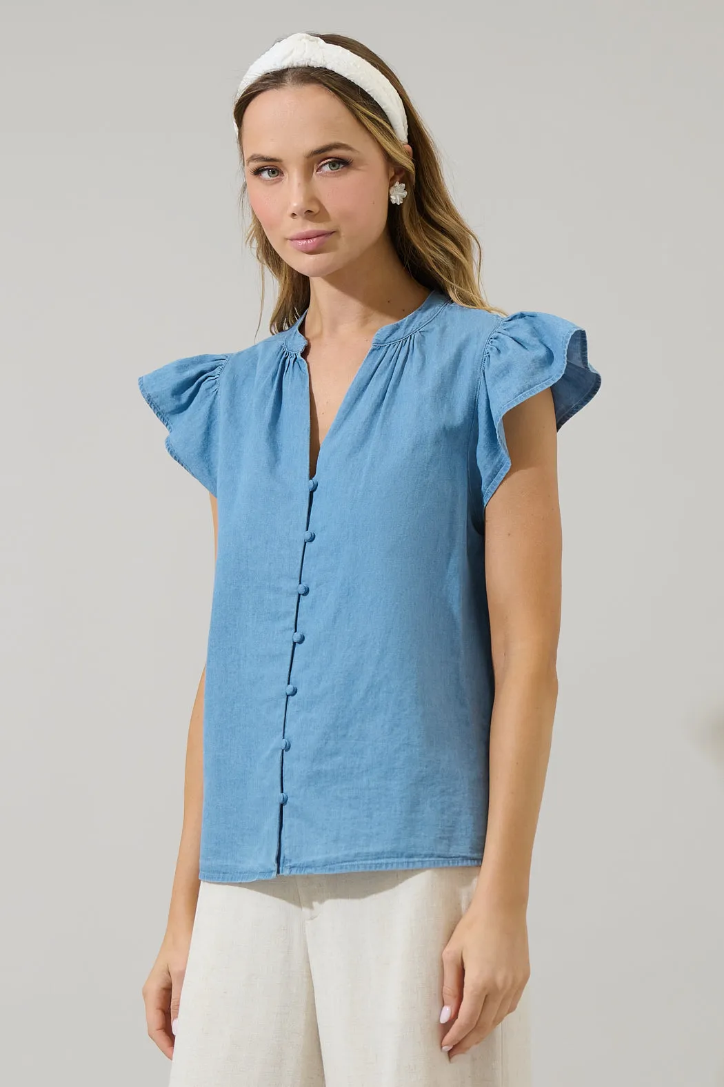 Haysville Chambray Split Neck Top sold by Sugarlips product image thumbnail 3