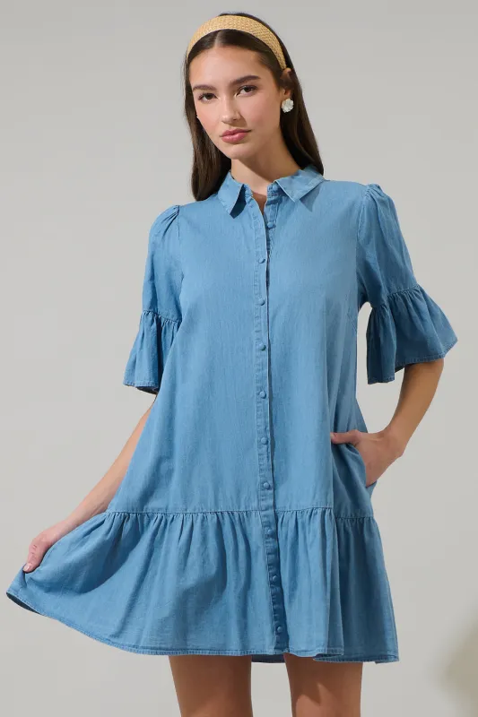 Haysville Chambray Shift Mini Dress sold by Sugarlips