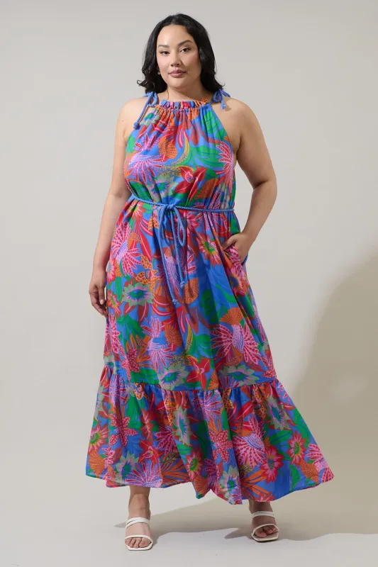Cindal Floral Kay Halter Neck Maxi Dress Curve sold by Sugarlips