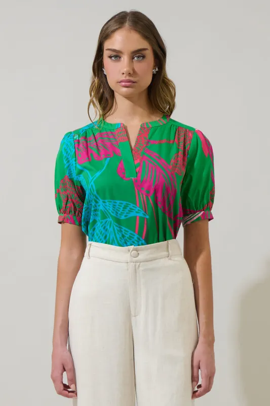 Meig Tropical Neli Split Neck Top sold by Sugarlips