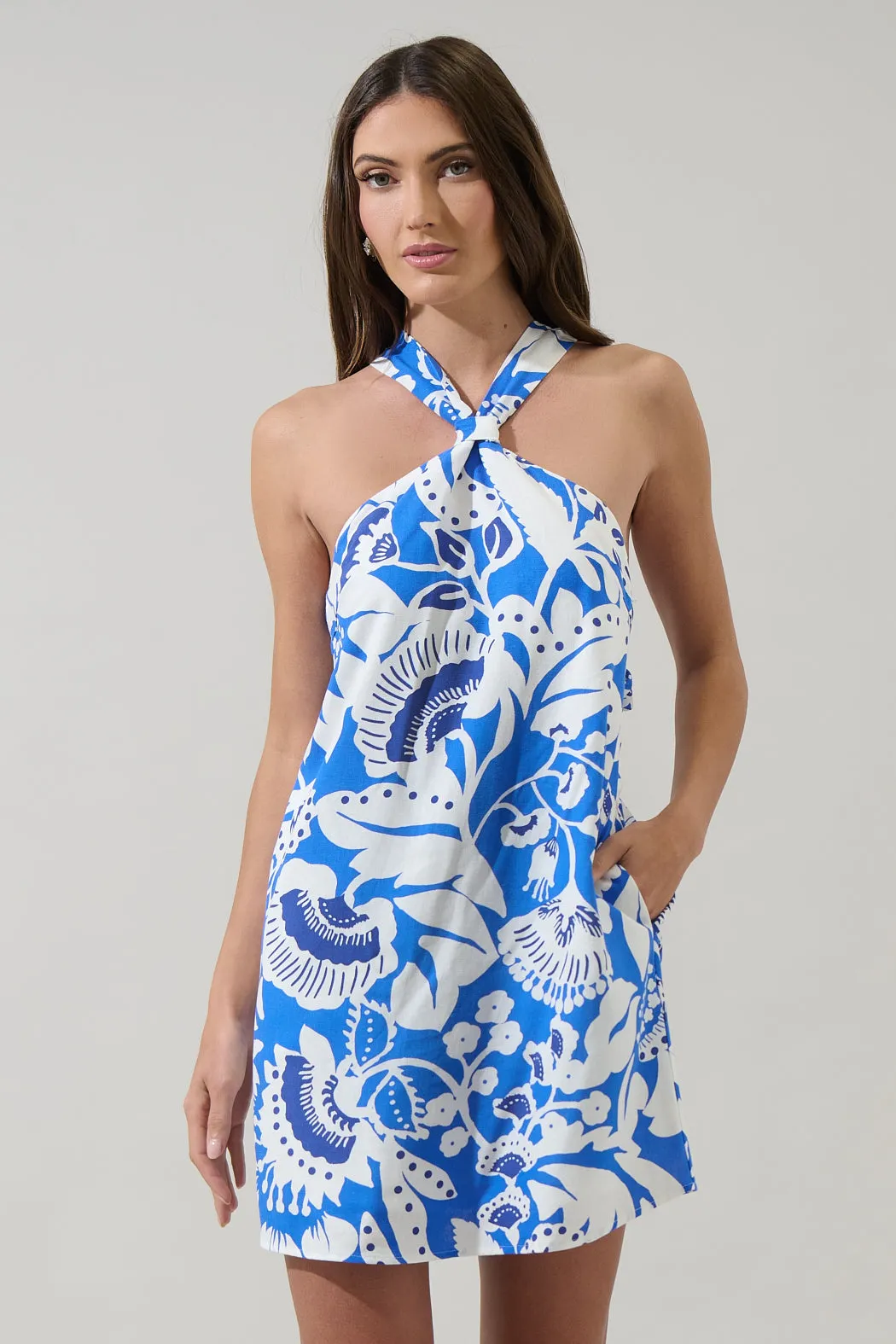 Ronan Floral Amory Halter Mini Dress sold by Sugarlips