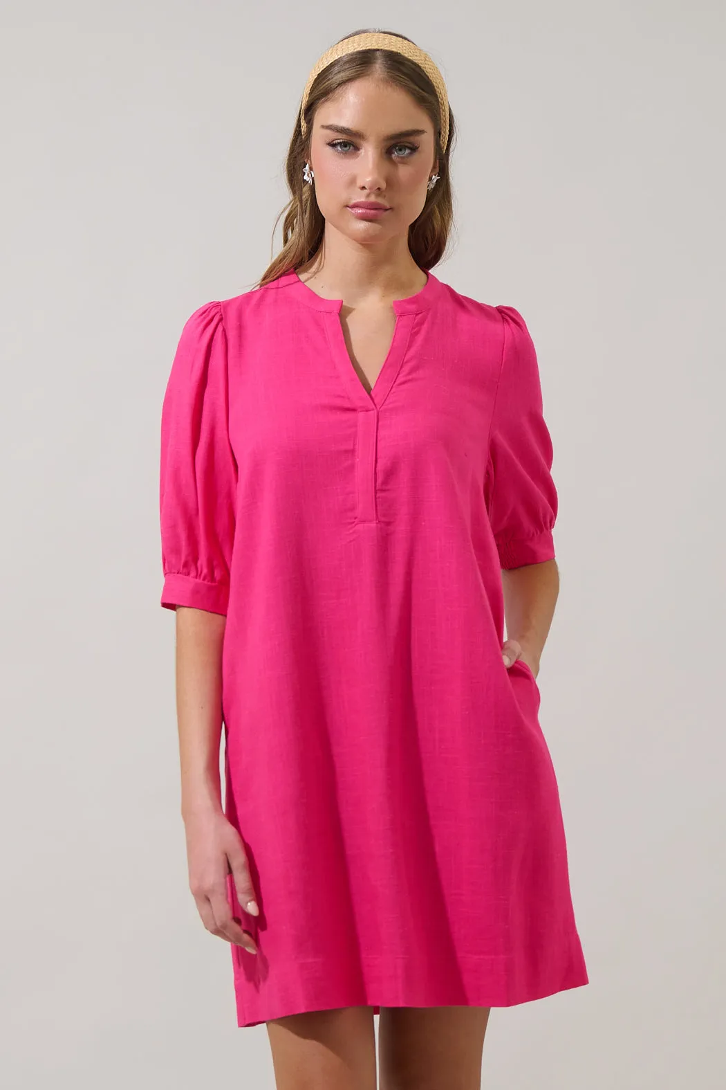 Ayline Linen Shift Mini Dress sold by Sugarlips