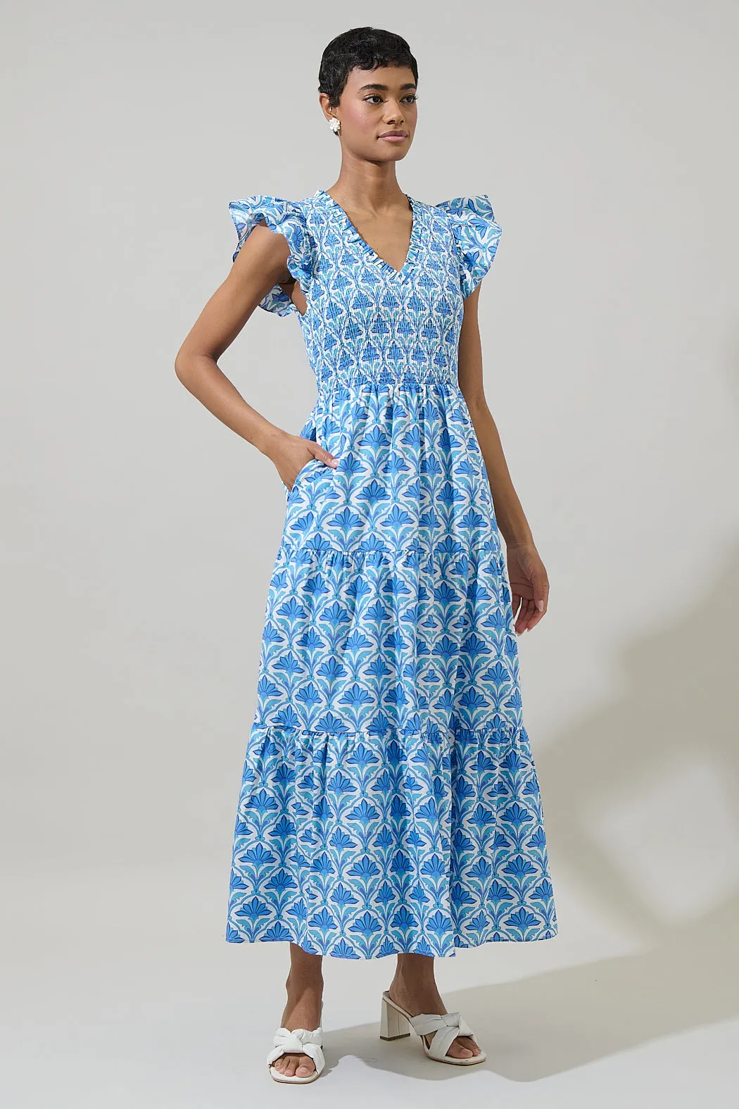 Elyse Geo Sunfire Tiered Midi Dress sold by Sugarlips product image thumbnail 3