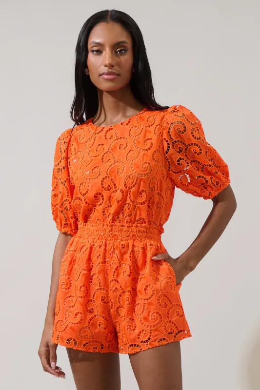 Zosia Villa Sequin Eyelet Puff Sleeve Top sold by Sugarlips