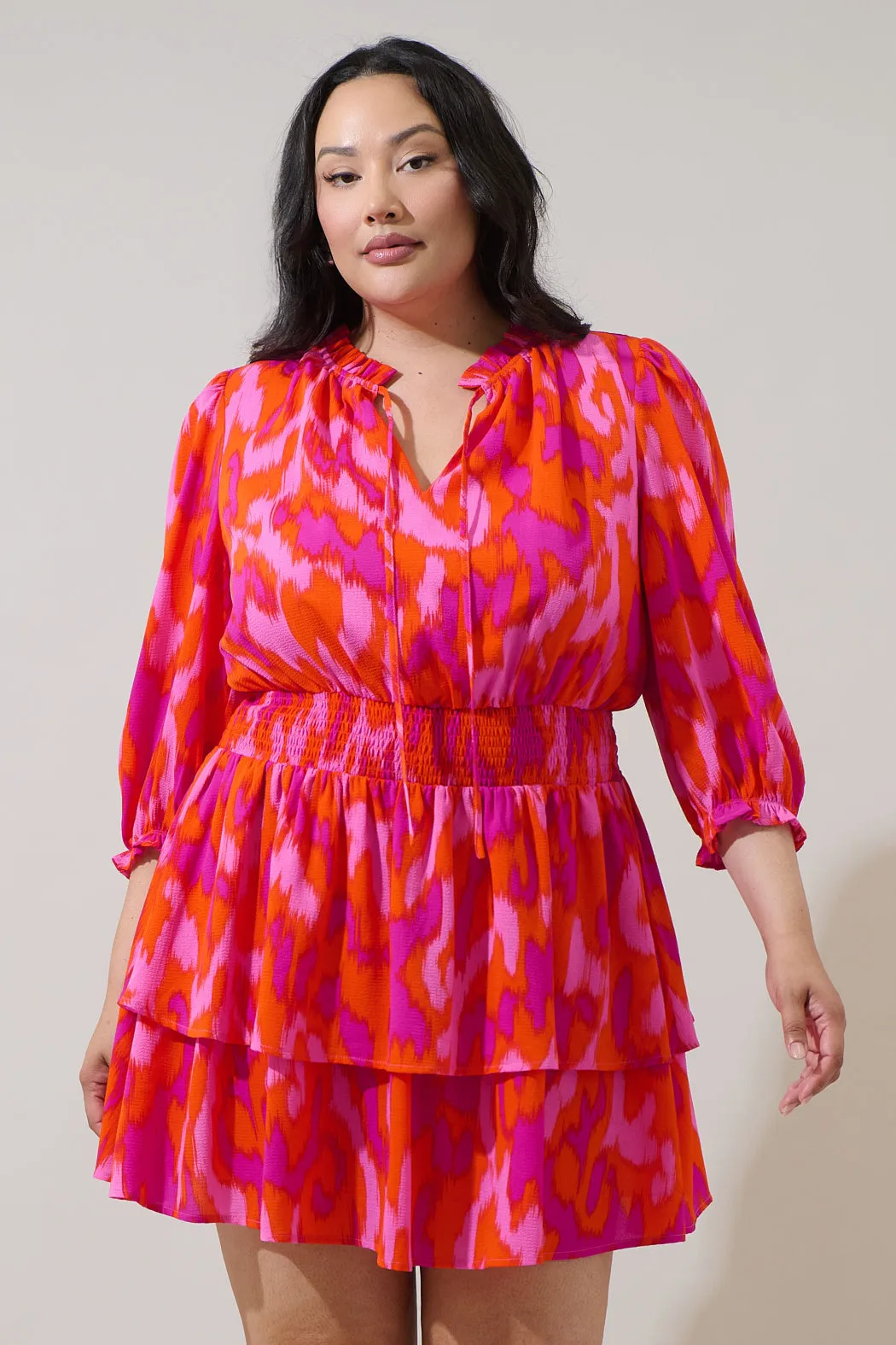 Charly Abstract Starla Smocked Tiered Mini Dress Curve sold by Sugarlips