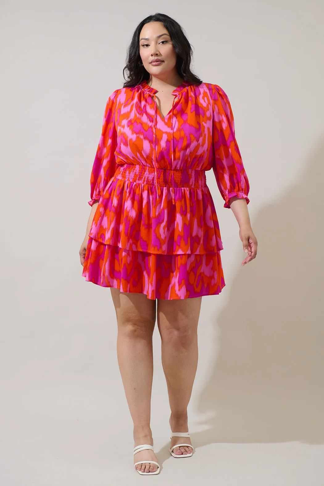 Charly Abstract Starla Smocked Tiered Mini Dress Curve sold by Sugarlips product image thumbnail 4
