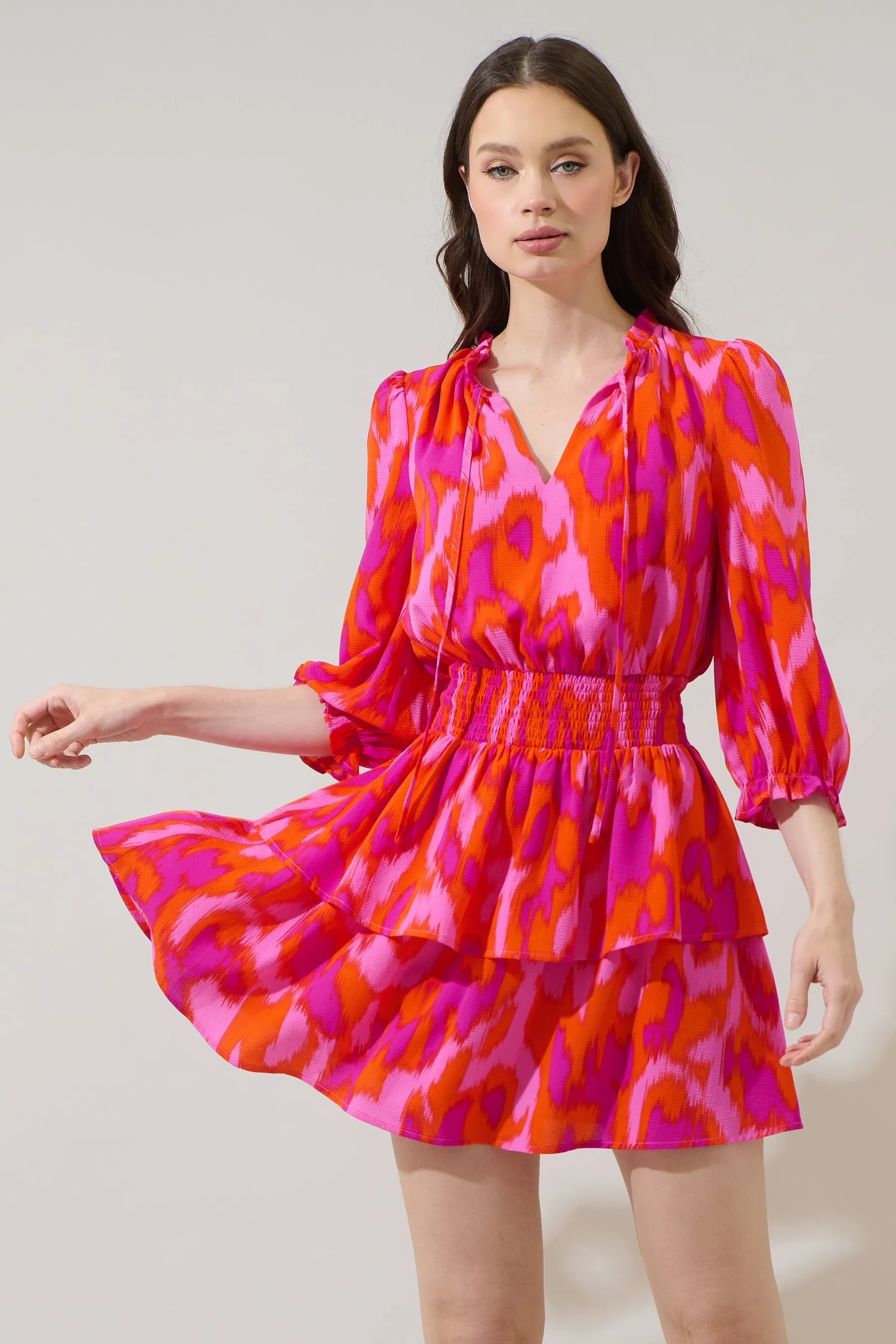 Charly Abstract Starla Smocked Tiered Mini Dress sold by Sugarlips product image thumbnail 2