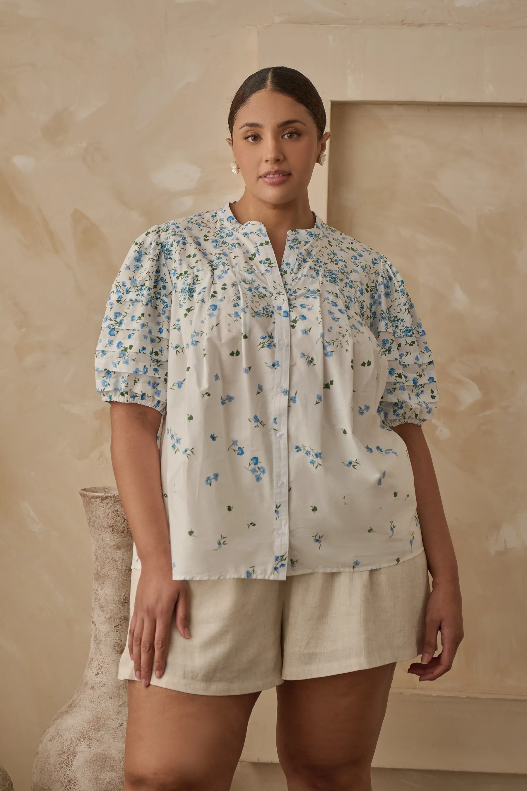 Miley Floral Court Button Down Top Curve sold by Sugarlips