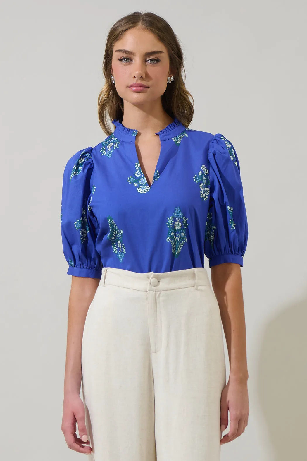 Haline Floral Terri Puff Sleeve Top sold by Sugarlips