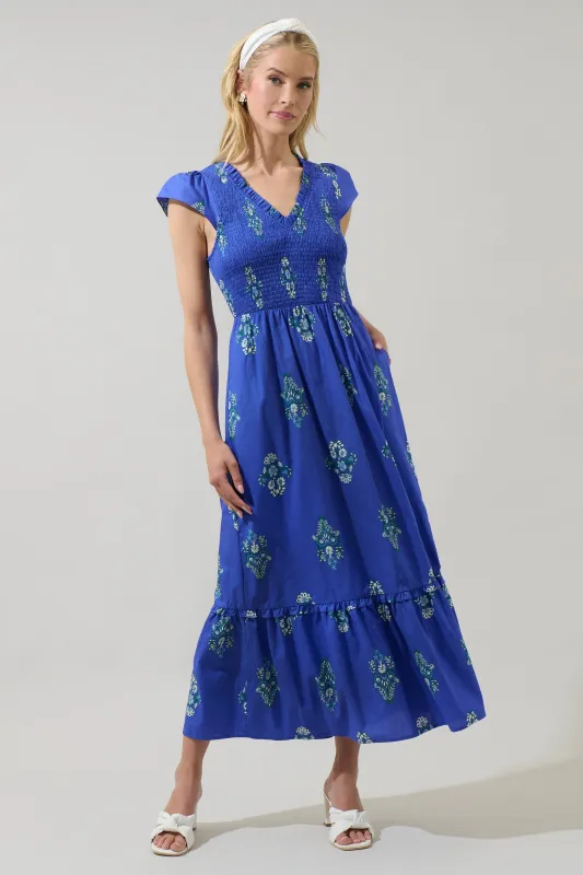 Haline Floral Liora Smocked Midi Dress sold by Sugarlips