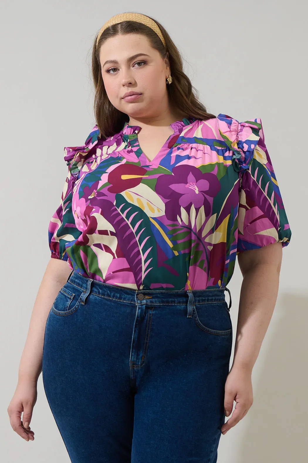Blain Tropics Paz Poplin Short Sleeve Top Curve sold by Sugarlips