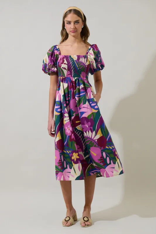 Blain Tropics Maray Smocked Midi Dress sold by Sugarlips