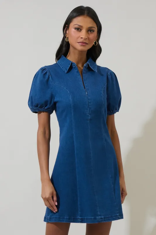 Adalyn Denim Collar Mini Dress sold by Sugarlips