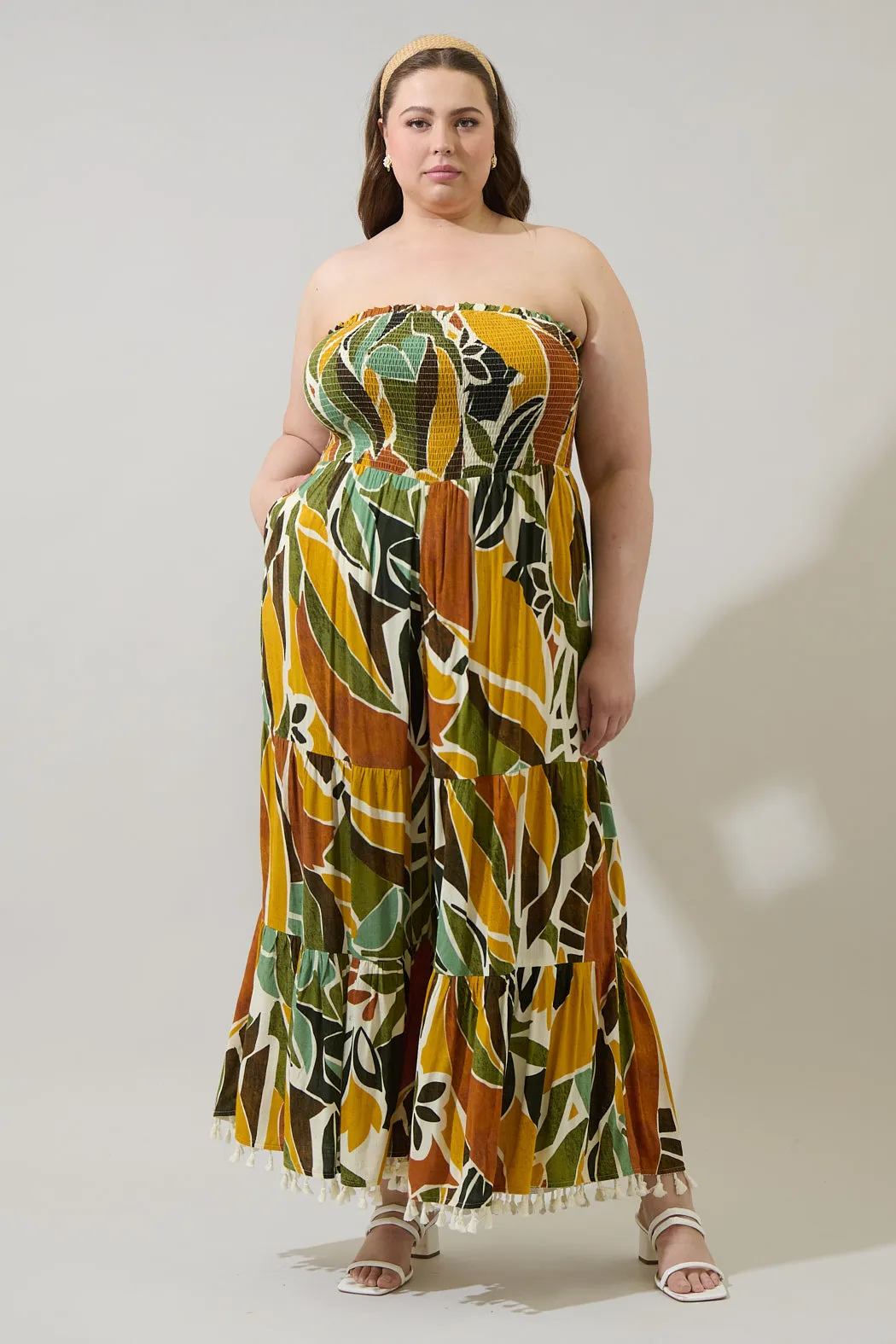 Renia Tropical Eve Strapless Smocked Jumpsuit Curve sold by Sugarlips
