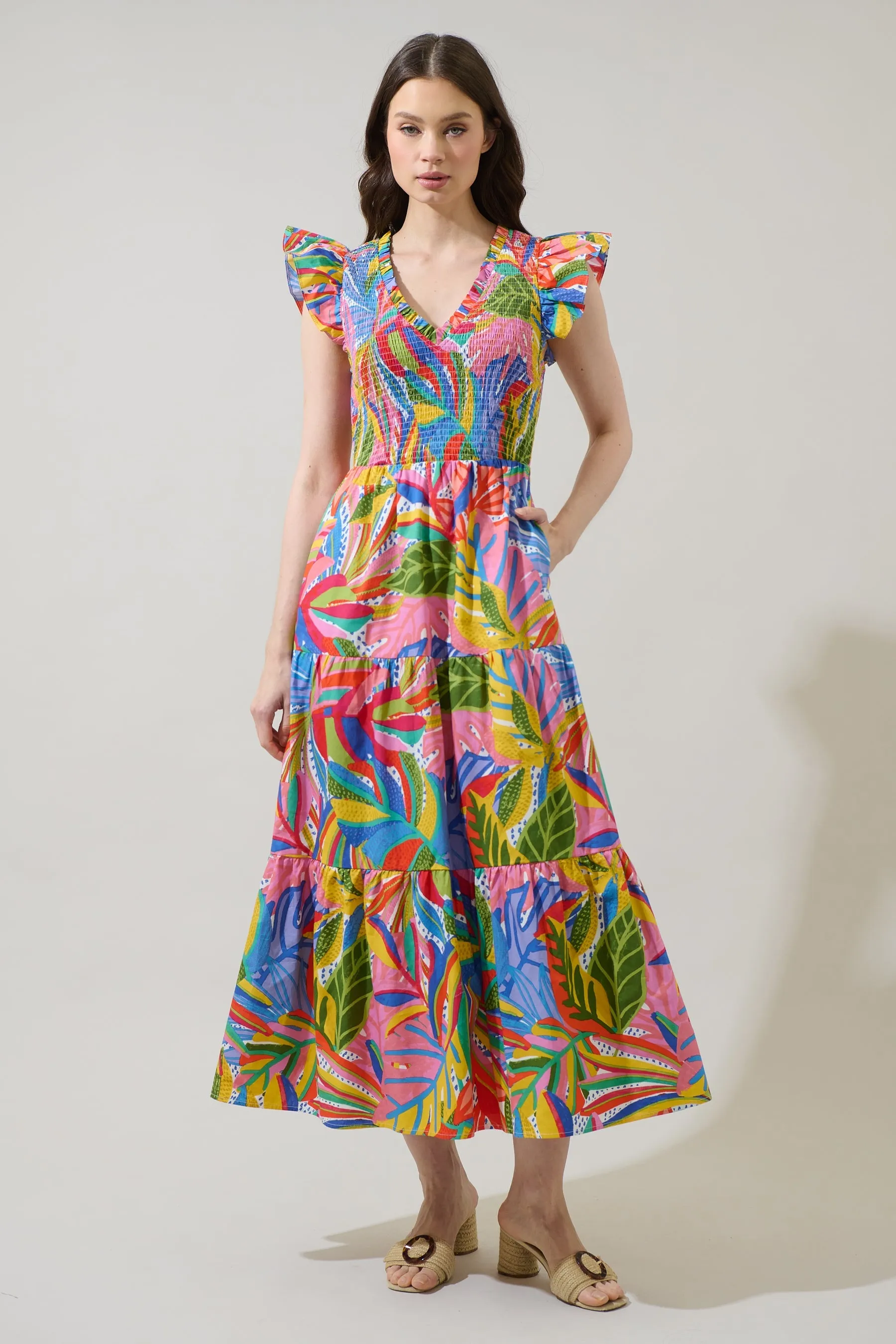 New Guinea Sunfire Tiered Midi Dress sold by Sugarlips