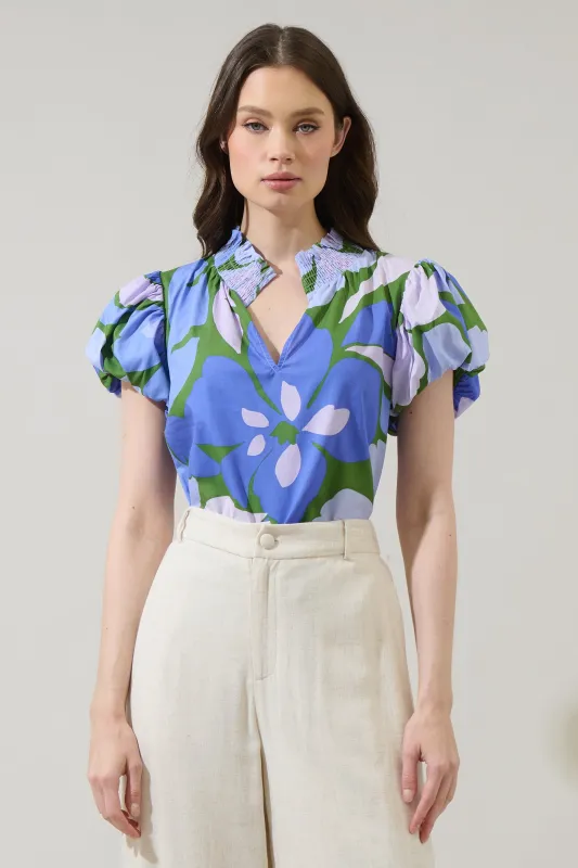 Dayana Floral Poly Smocked Top sold by Sugarlips