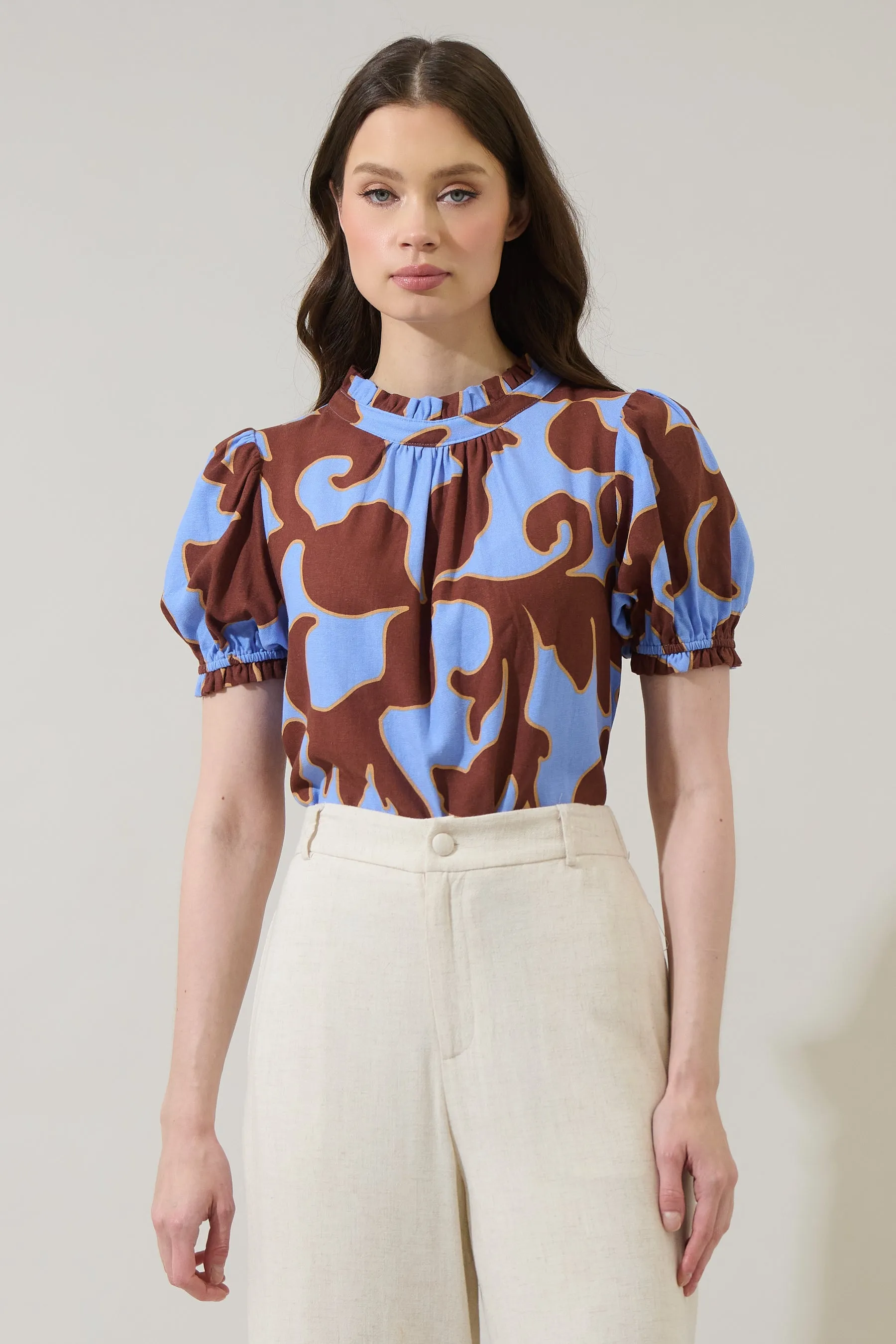 Briley Abstract Elary Puff Sleeve Top sold by Sugarlips