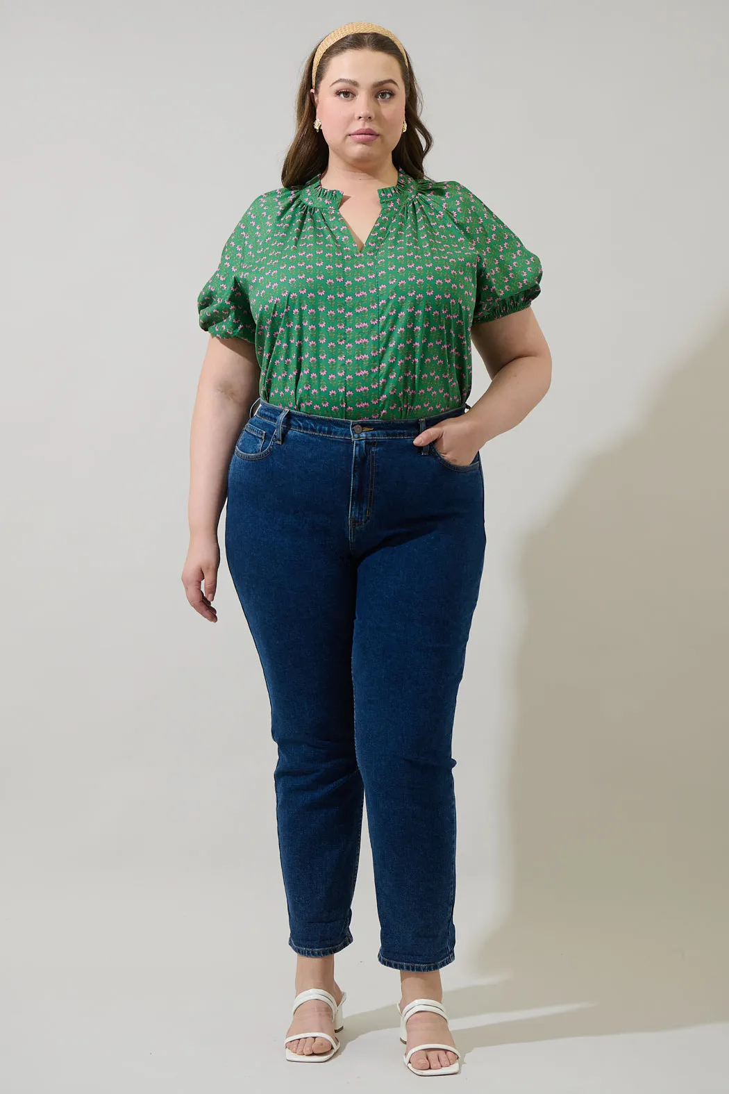 Isha Floral Lena Split Neck Top Curve sold by Sugarlips product image thumbnail 4