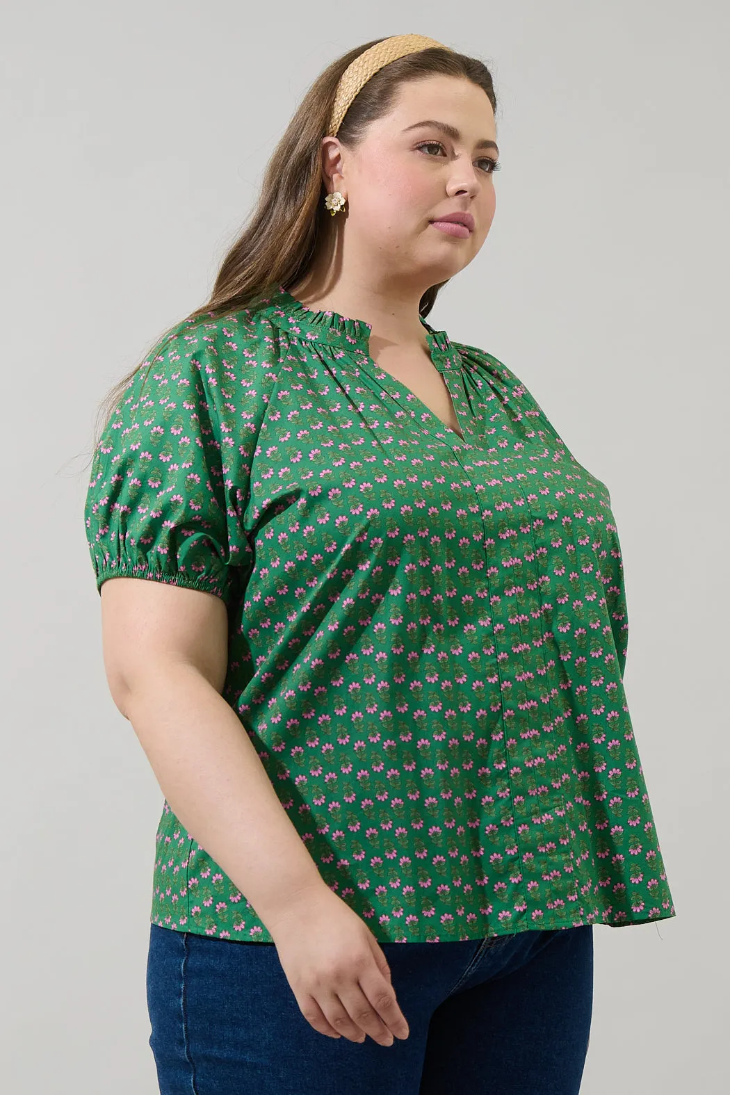 Isha Floral Lena Split Neck Top Curve sold by Sugarlips product image thumbnail 3