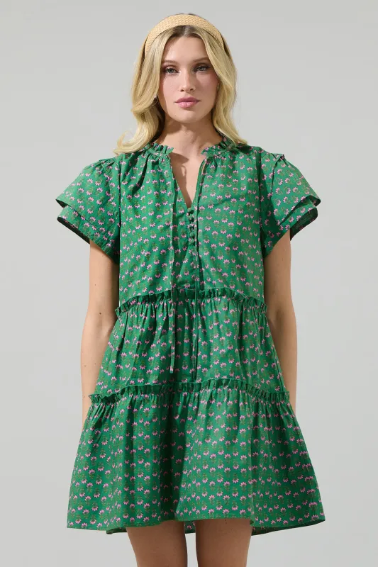 Isha Floral Empire Tiered Mini Dress sold by Sugarlips