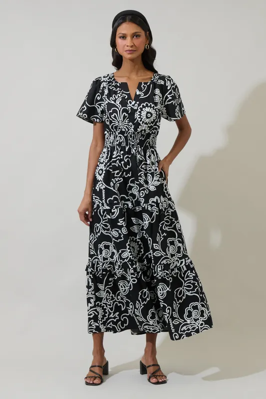 Haylie Floral Palmer Poplin Tiered Maxi Dress sold by Sugarlips