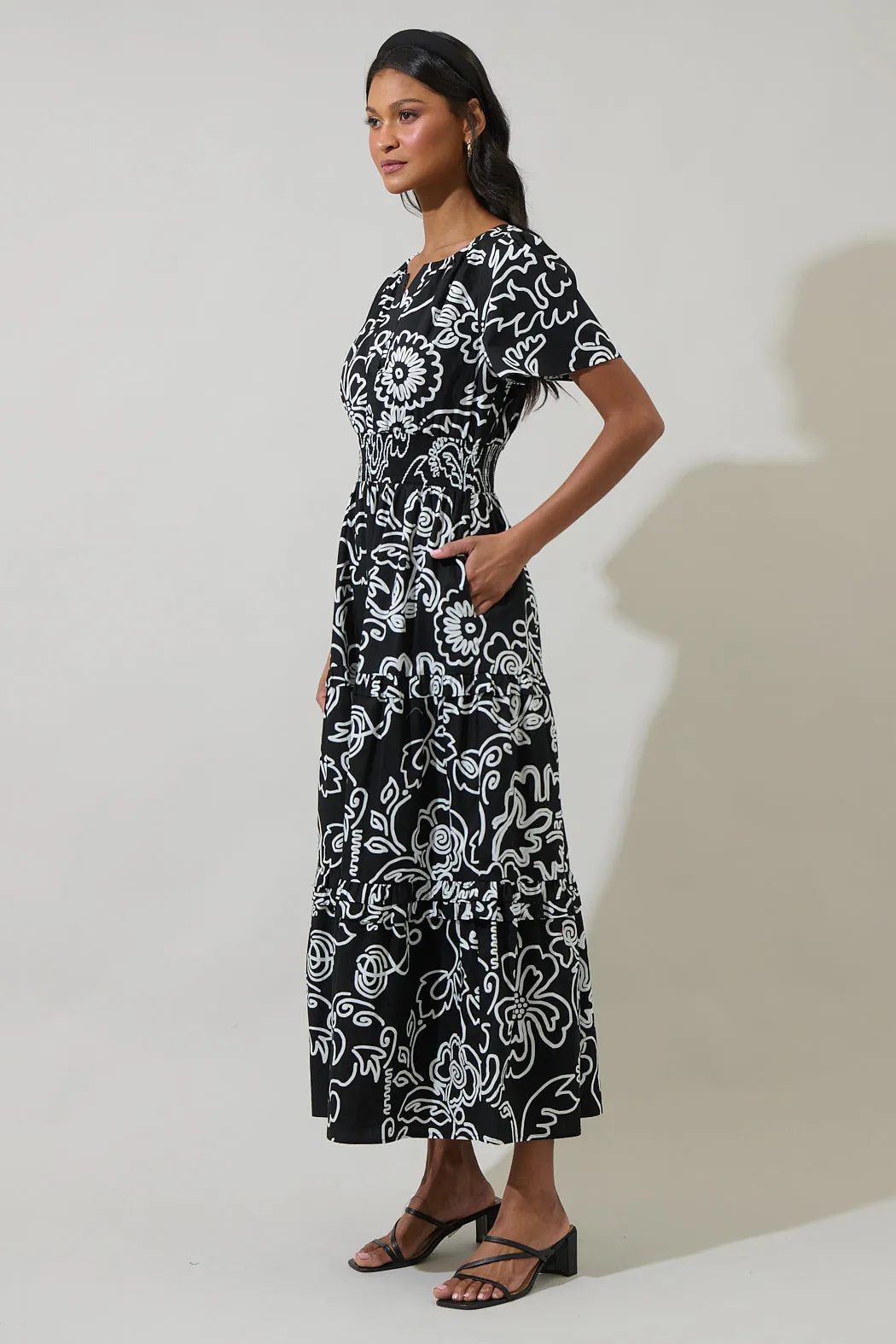 Haylie Floral Palmer Poplin Tiered Maxi Dress sold by Sugarlips product image thumbnail 3