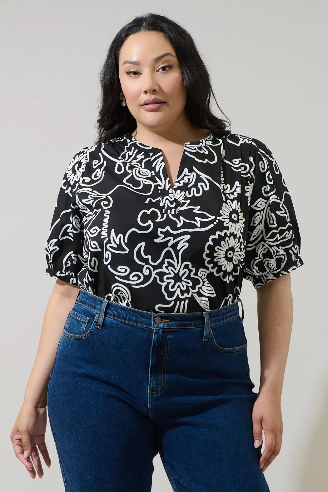 Haylie Floral Neli Split Neck Top Curve sold by Sugarlips