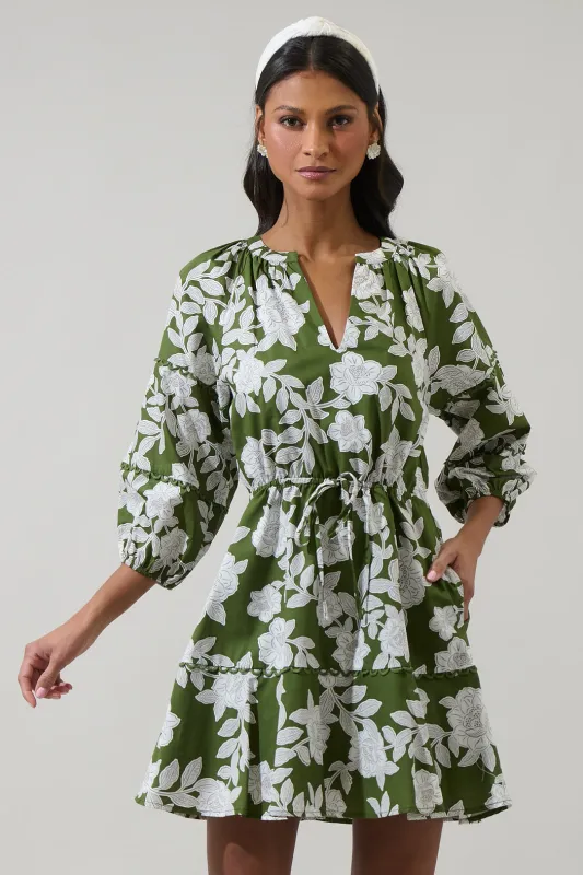 Haizley Floral Dabria Split Neck Mini Dress sold by Sugarlips