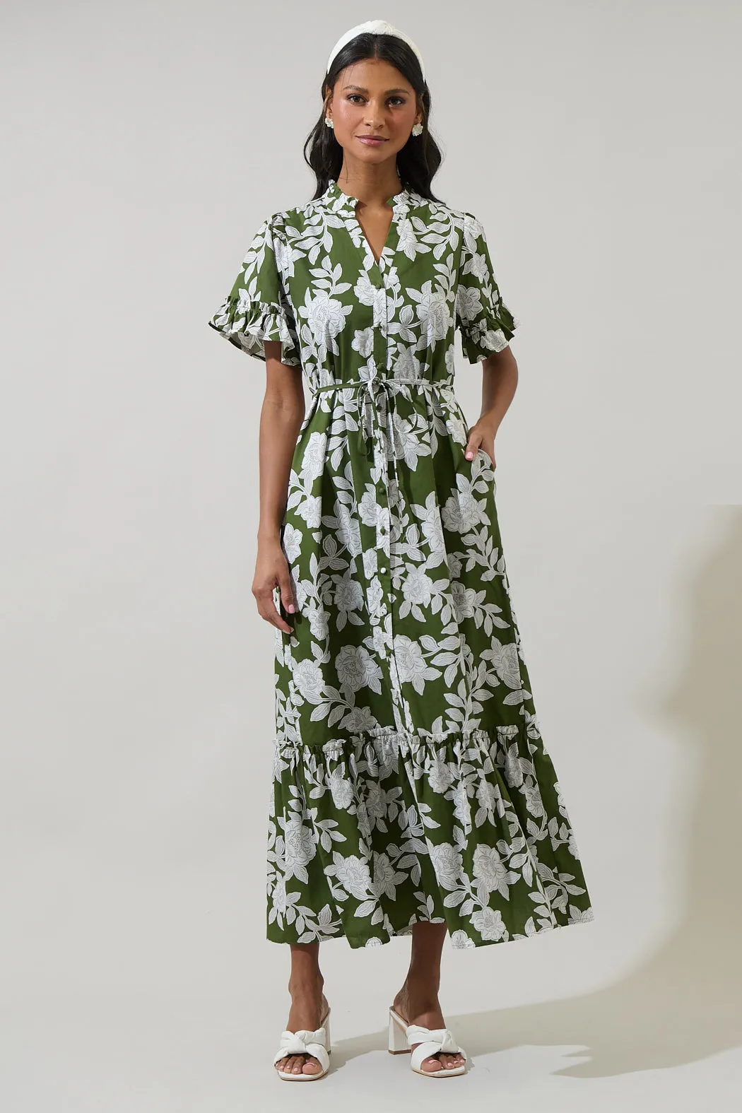 Haizley Floral Alna Button Up Midi Dress sold by Sugarlips
