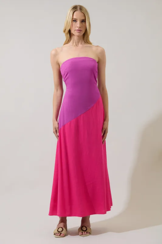 Lunetta Strapless Color Block Maxi Dress made by Sugarlips