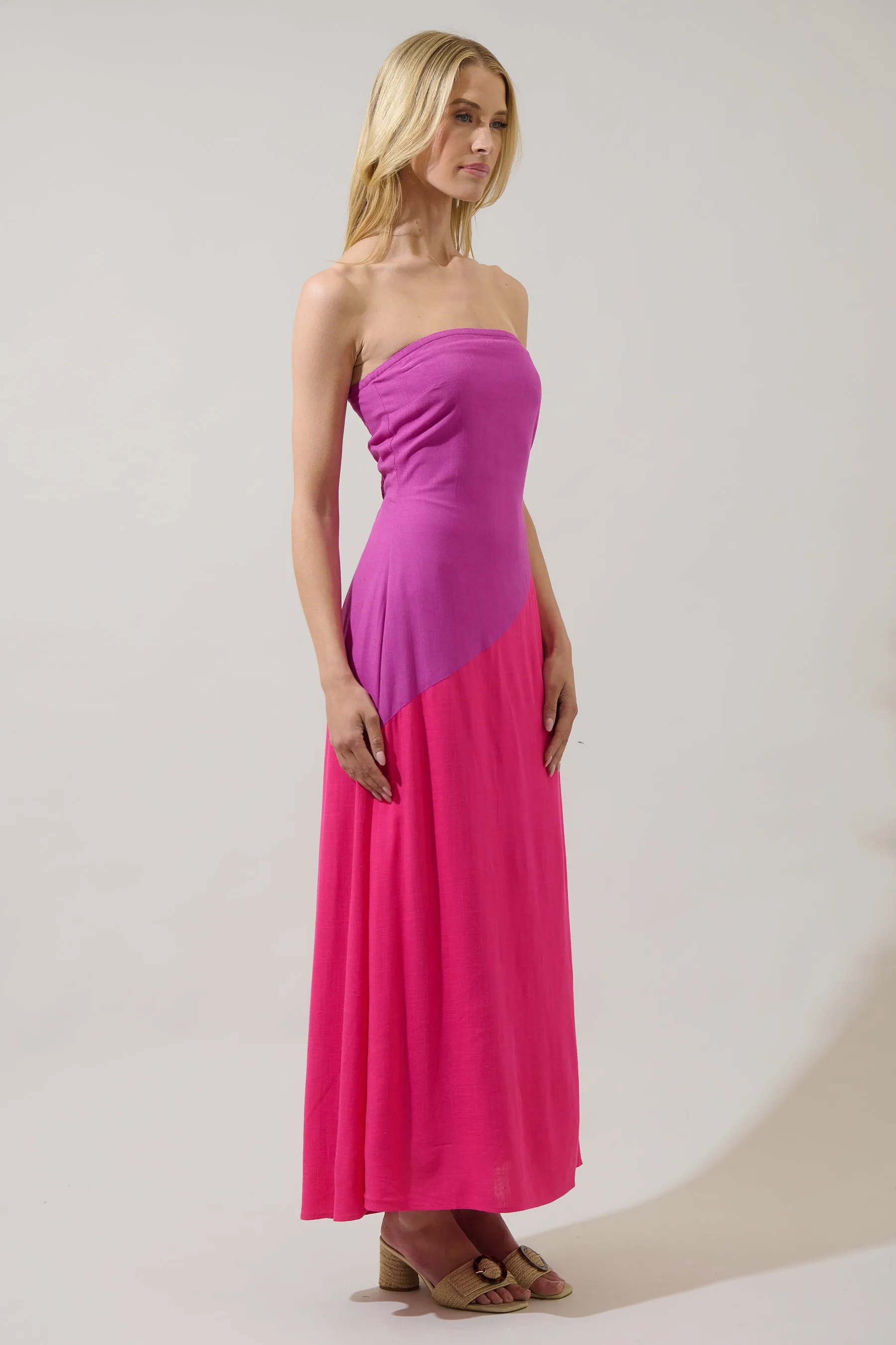 Lunetta Strapless Color Block Maxi Dress sold by Sugarlips product image thumbnail 3