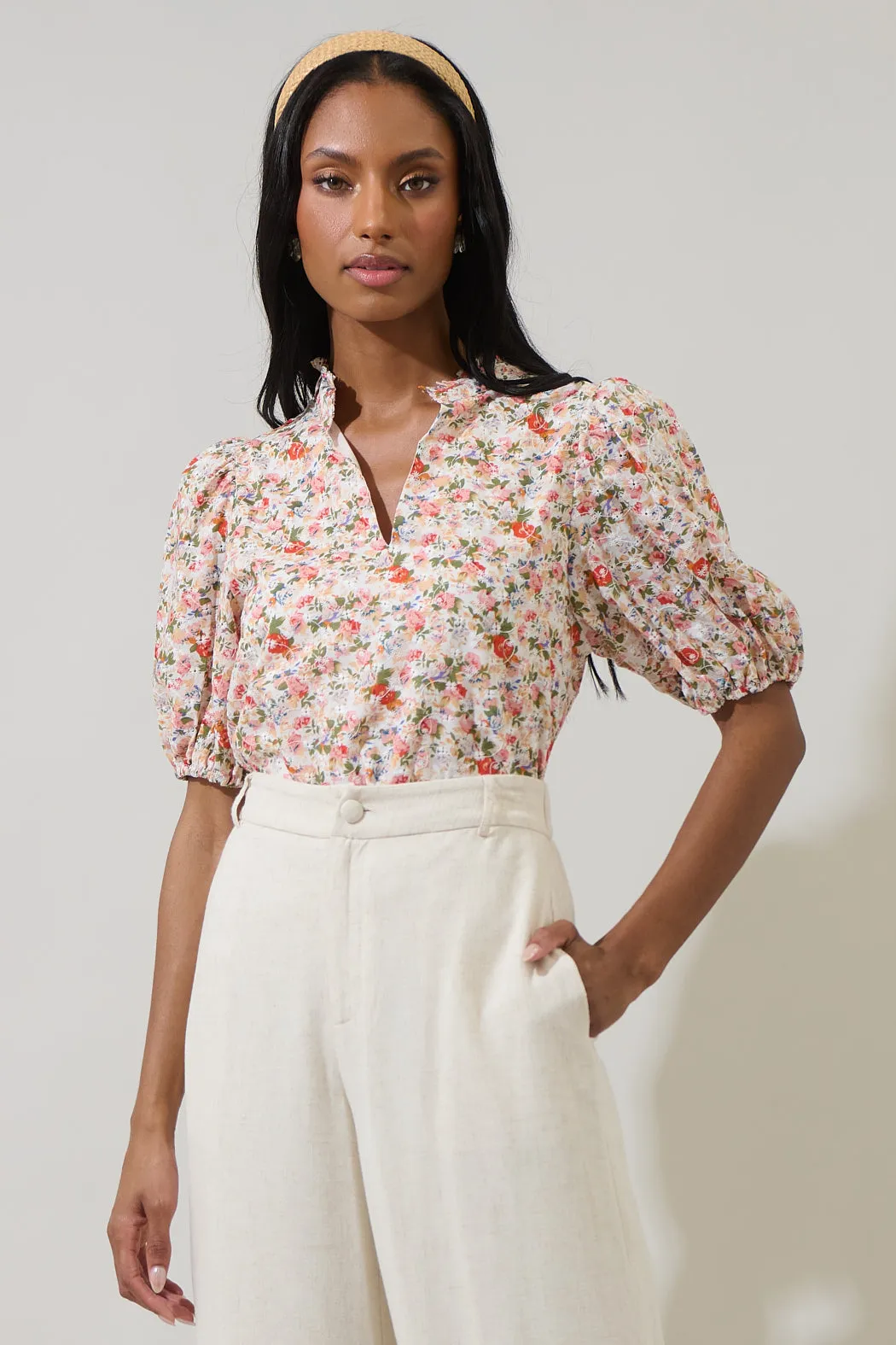 Rayden Floral Daly Split Neck Top sold by Sugarlips