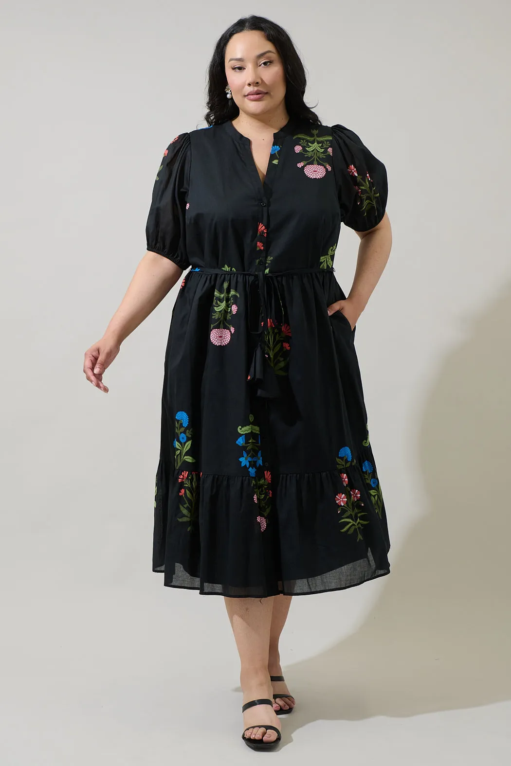 Hester Floral Beth Button Down Midi Dress Curve sold by Sugarlips