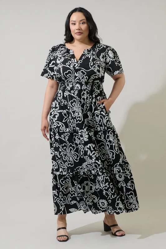 Haylie Floral Palmer Poplin Tiered Maxi Dress Curve sold by Sugarlips