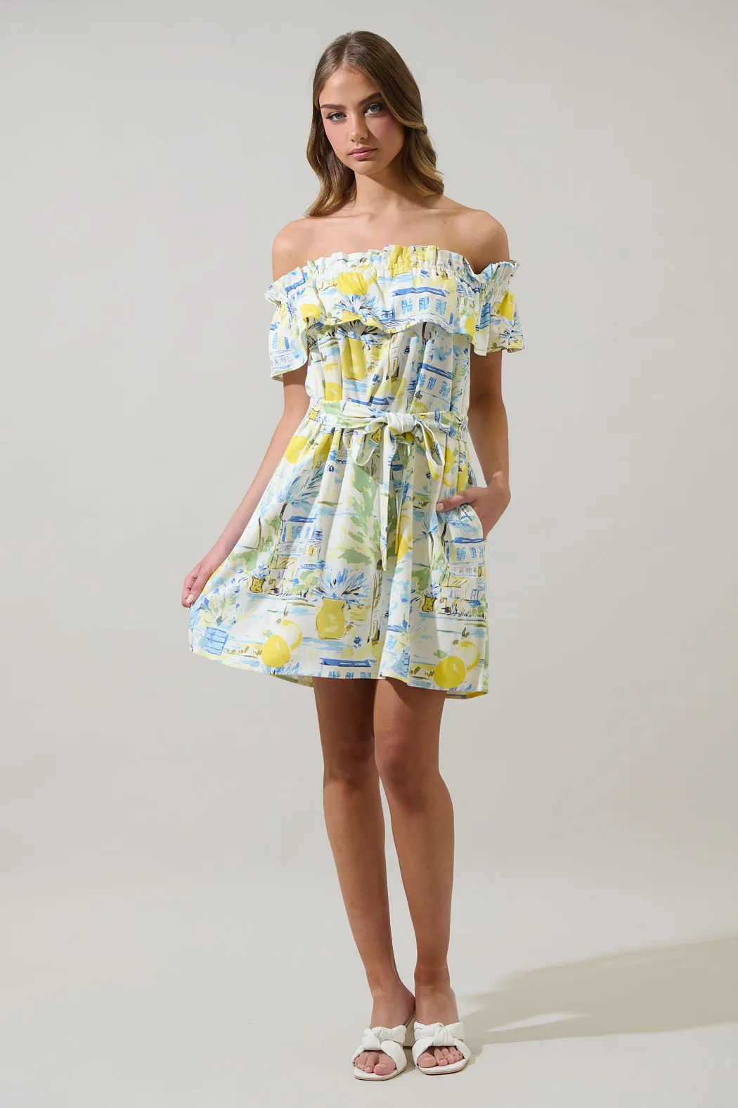 Amalfi Coast Off the Shoulder Ruffle Mini Dress sold by Sugarlips product image thumbnail 4