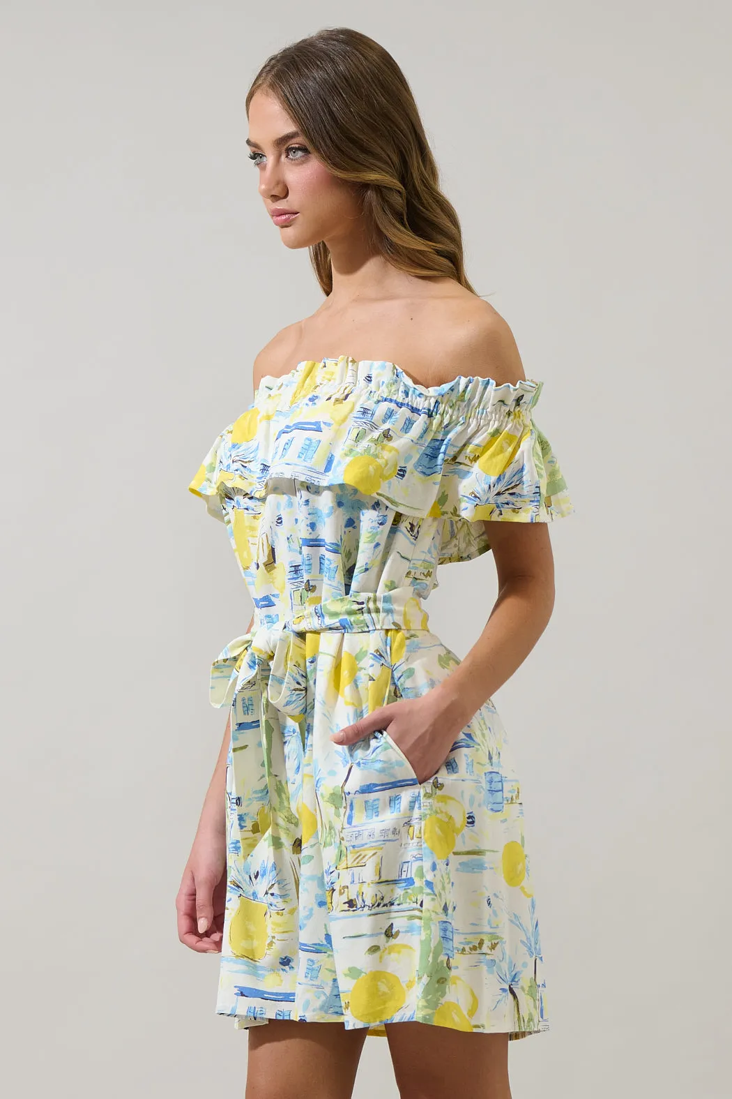 Amalfi Coast Off the Shoulder Ruffle Mini Dress sold by Sugarlips product image thumbnail 3