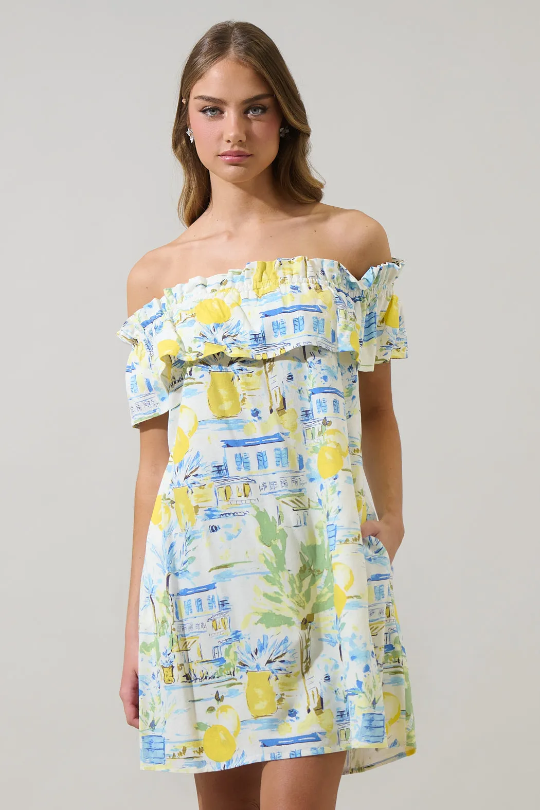 Amalfi Coast Off the Shoulder Ruffle Mini Dress sold by Sugarlips product image thumbnail 5