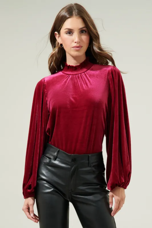 Dilma Velvet Figaro Balloon Sleeve Blouse sold by Sugarlips