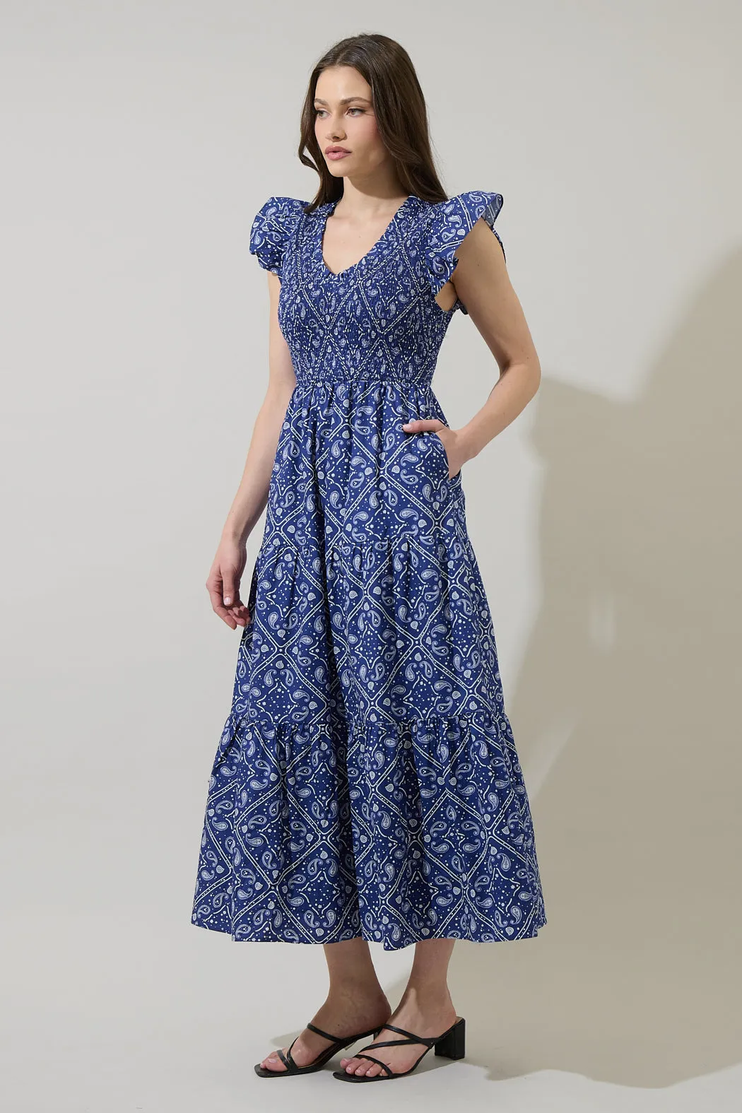 Zenira Paisley Sunfire Tiered Midi Dress sold by Sugarlips product image thumbnail 3