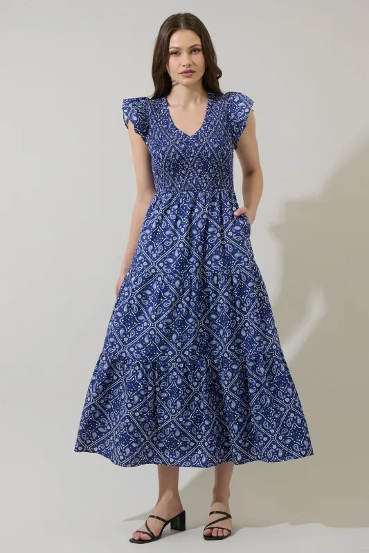 Zenira Paisley Sunfire Tiered Midi Dress sold by Sugarlips