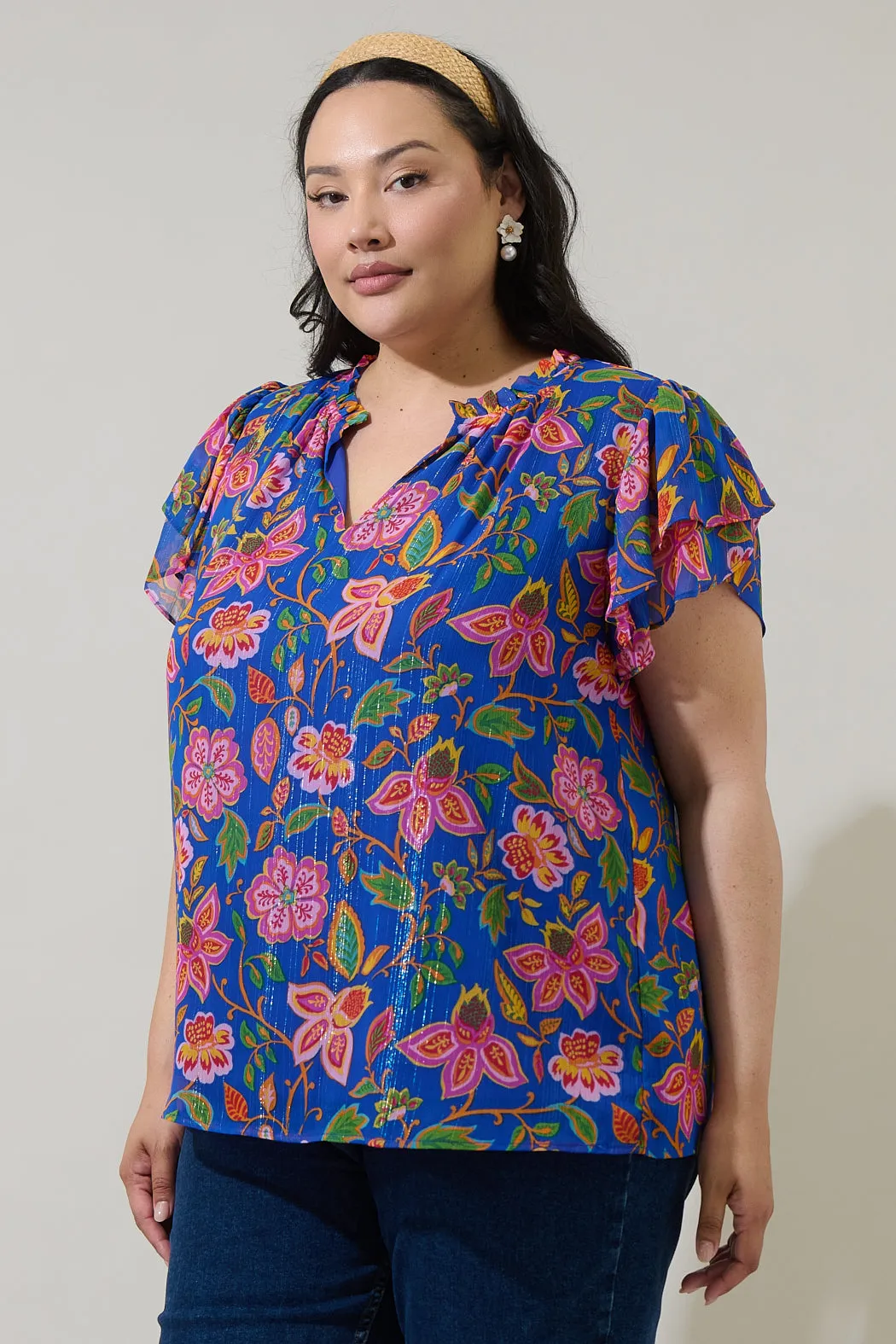 Wendey Floral Montie Ruffle Tie Neck Blouse Curve sold by Sugarlips product image thumbnail 3