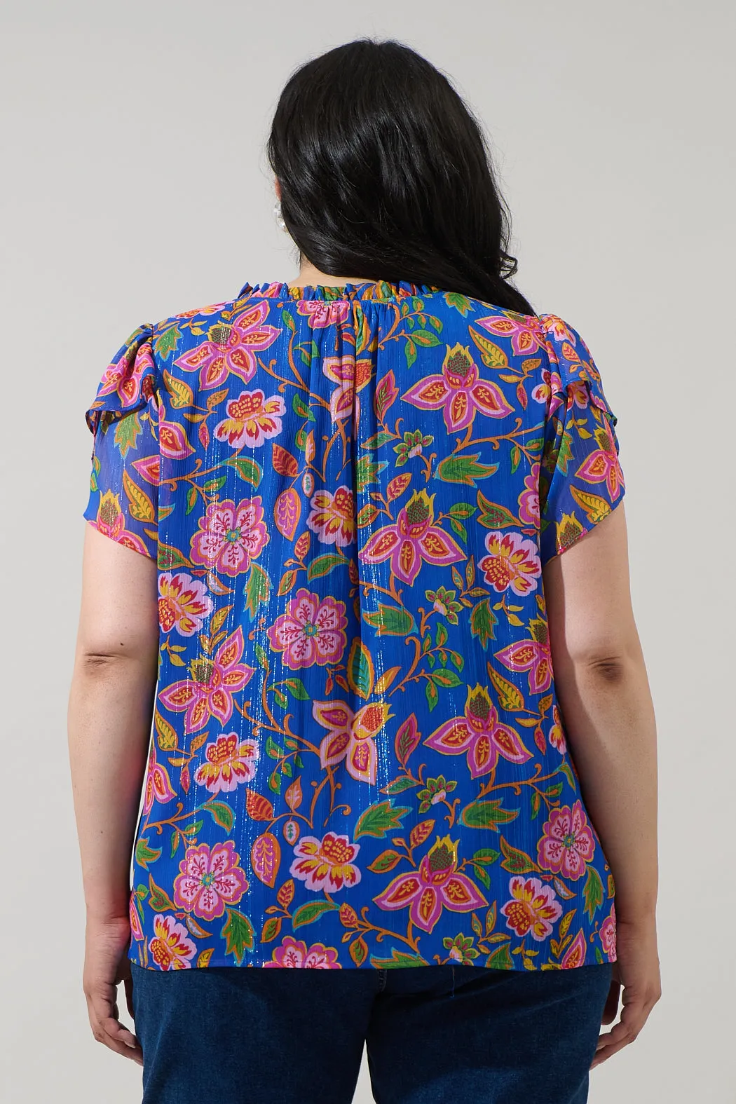 Wendey Floral Montie Ruffle Tie Neck Blouse Curve sold by Sugarlips product image thumbnail 2