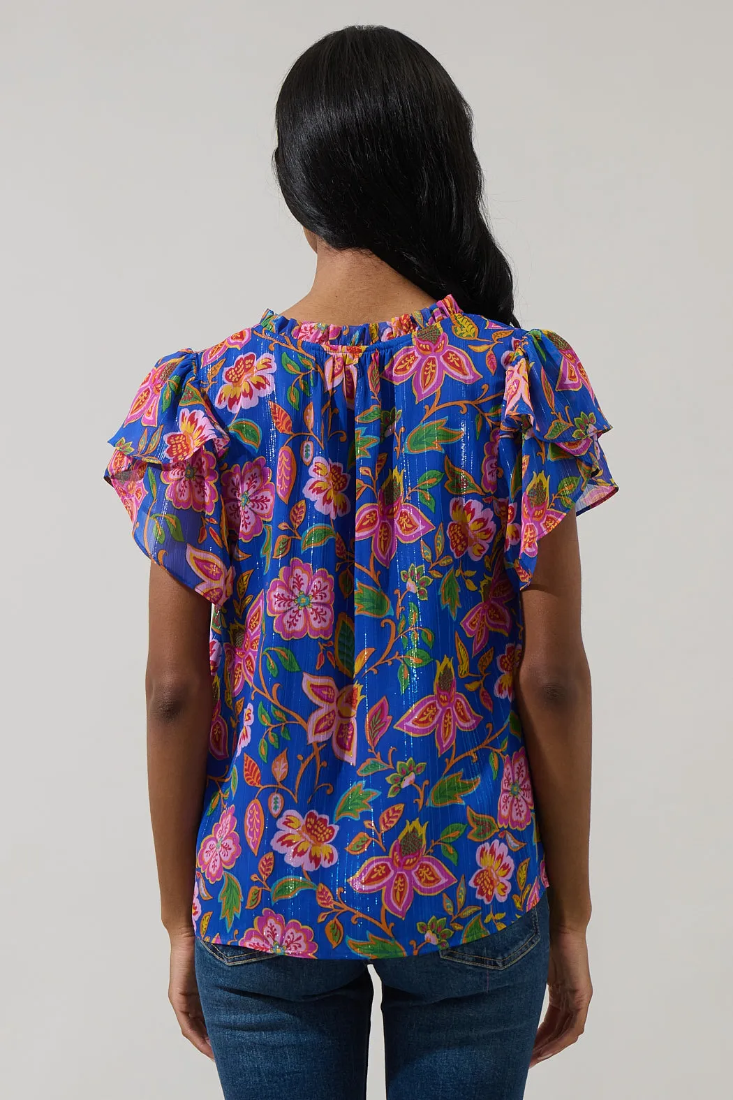 Wendey Floral Montie Ruffle Tie Neck Blouse sold by Sugarlips product image thumbnail 2