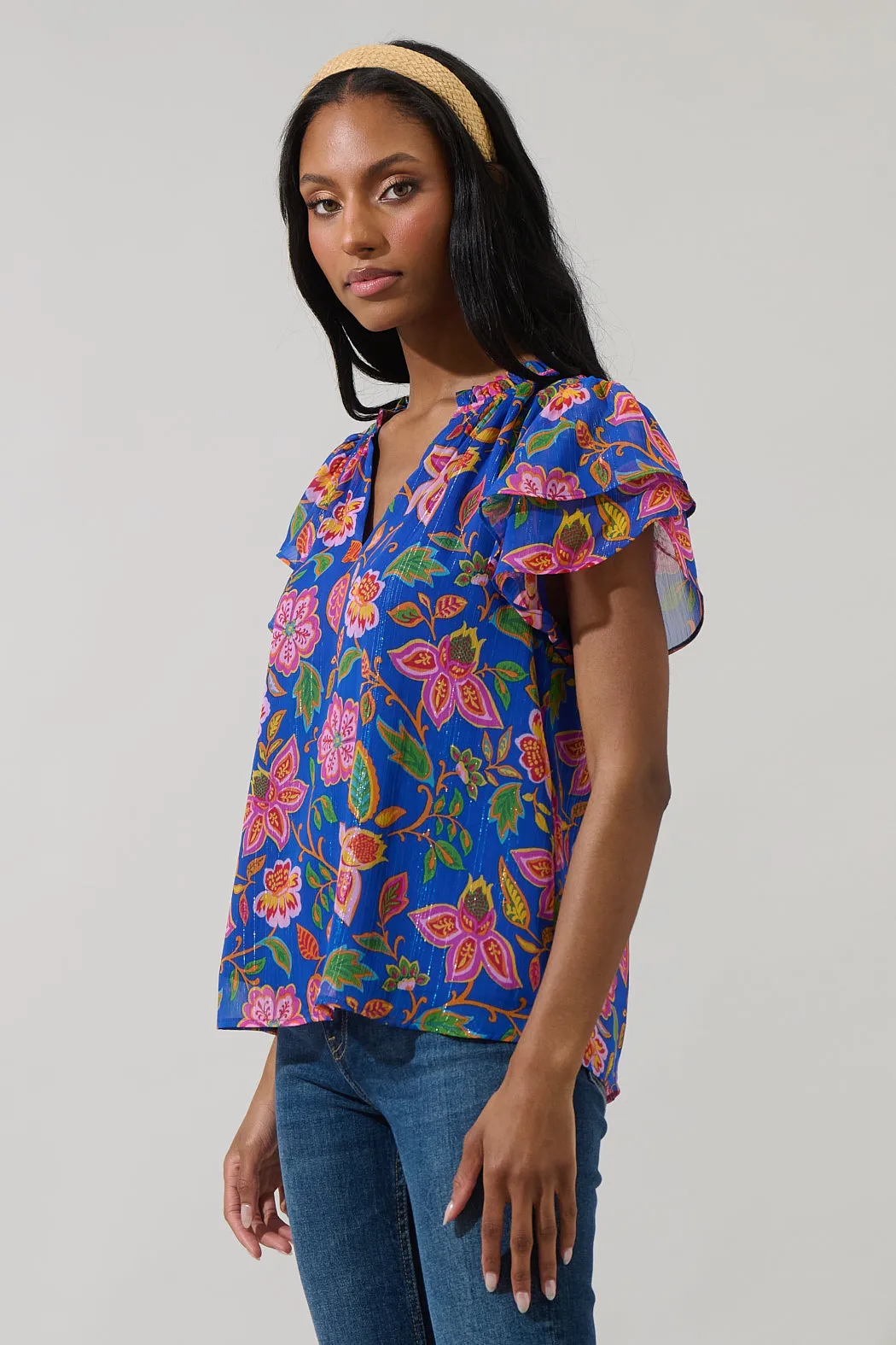 Wendey Floral Montie Ruffle Tie Neck Blouse sold by Sugarlips product image thumbnail 3