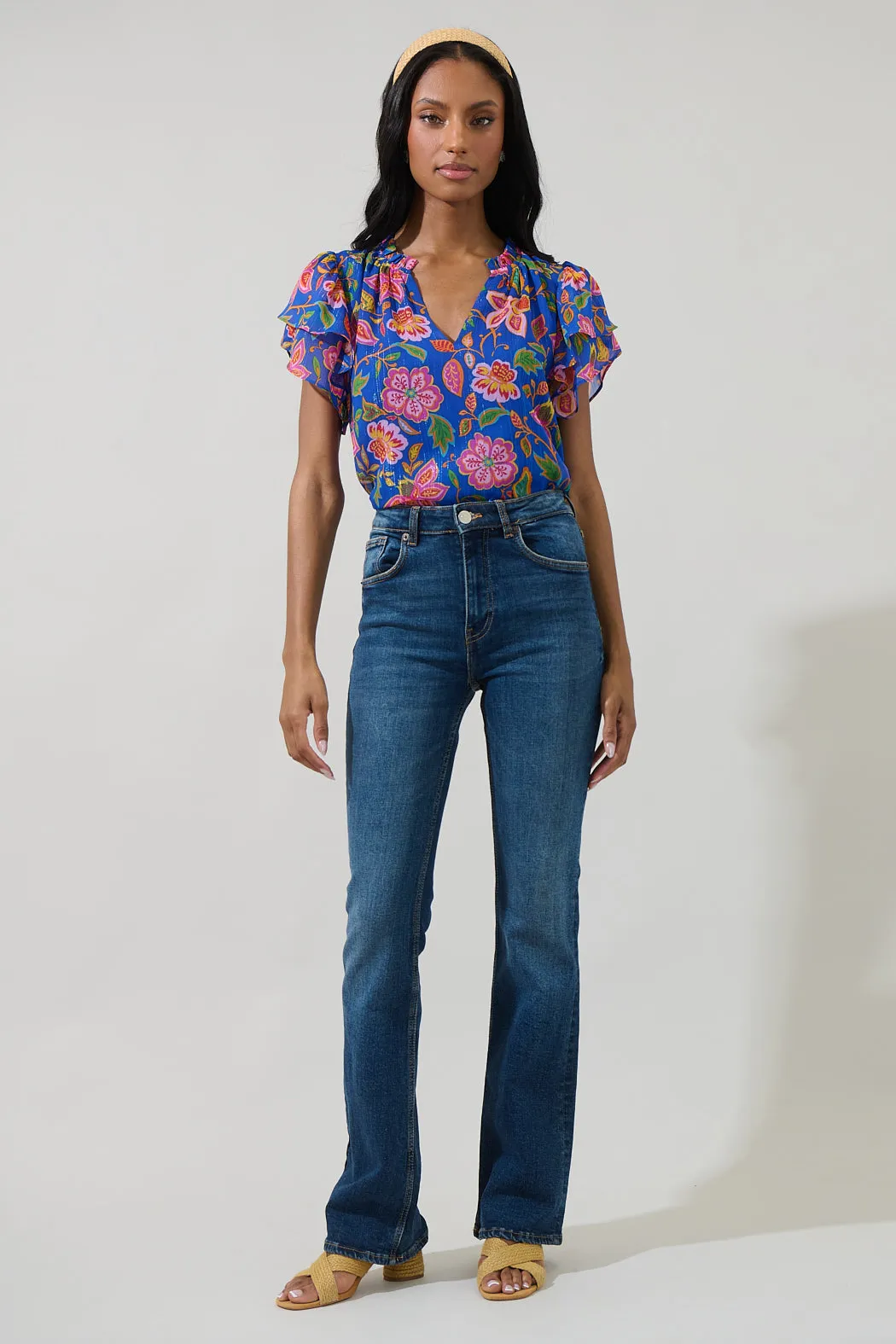 Wendey Floral Montie Ruffle Tie Neck Blouse sold by Sugarlips product image thumbnail 4