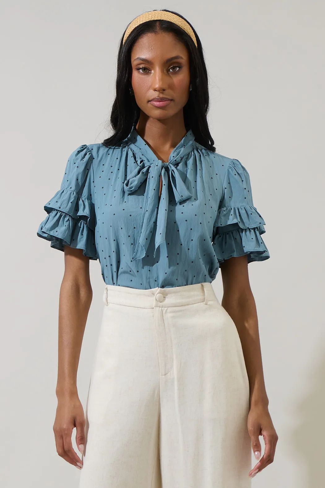 Runel Dot Tie Neck Bianca Blouse sold by Sugarlips