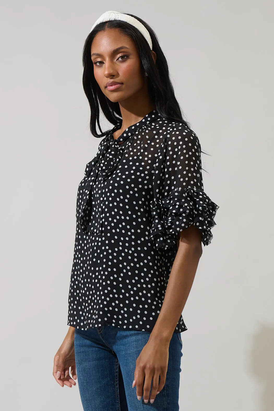 Jinni Dot Lida Tie Neck Top sold by Sugarlips product image thumbnail 3