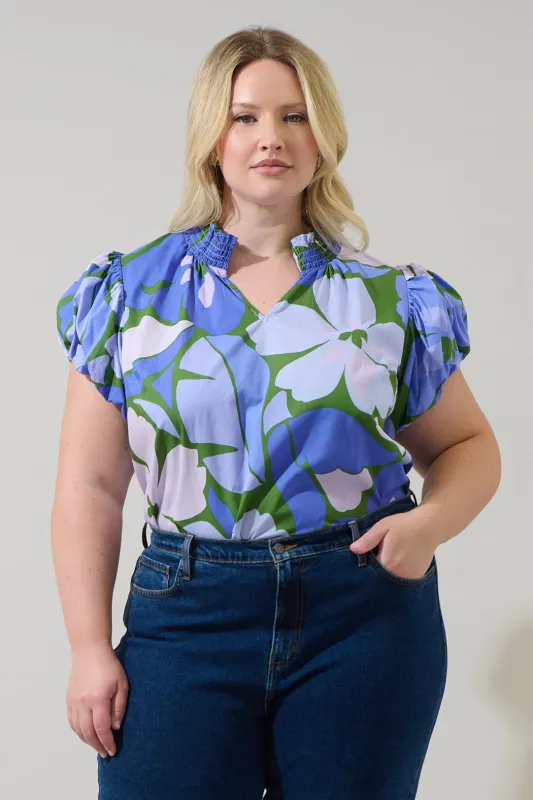 Dayana Floral Poly Smocked Top Curve sold by Sugarlips