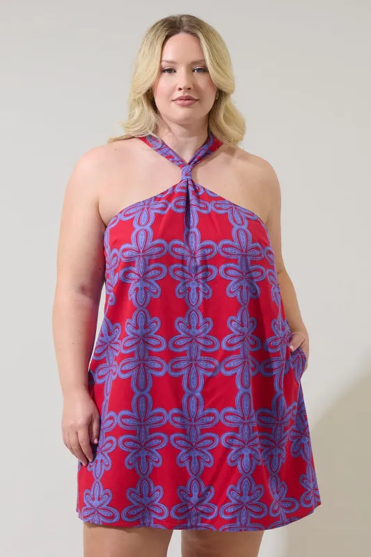 Rory Abstract Amory Halter Mini Dress Curve sold by Sugarlips