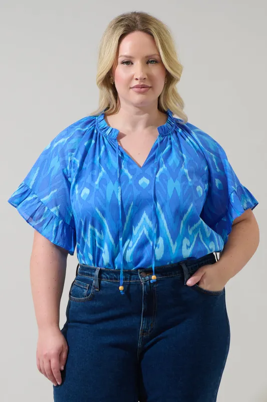 Carys Abstract Erie Split Neck Top Curve sold by Sugarlips